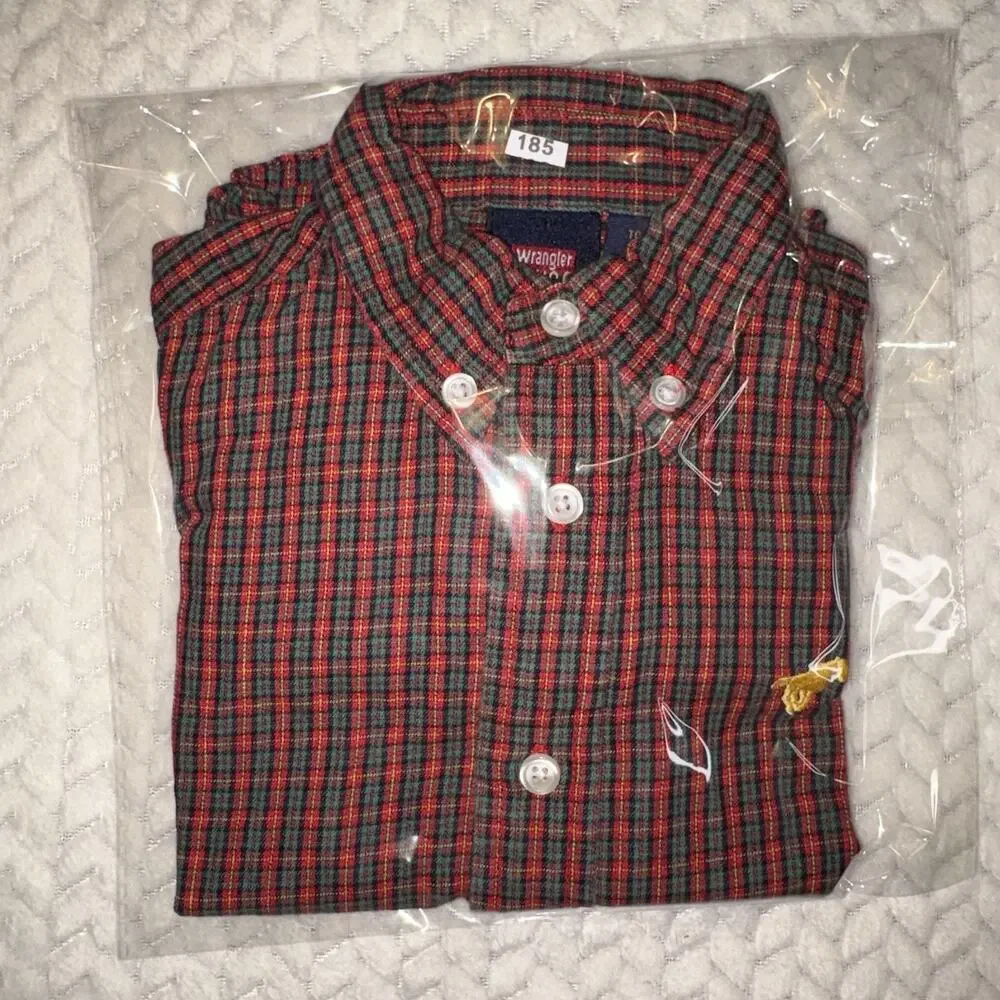 Wrangler Toddler Boys Plaid Button Down Shirt 4T Long Sleeve Horse Logo Western